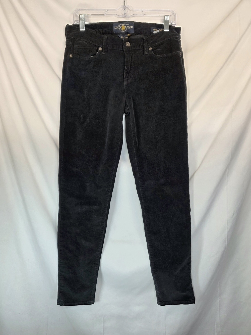 Lucky Brand Black Corduroy Jeans Womens Size 8/29 Soft Stretch Skinny Tapered